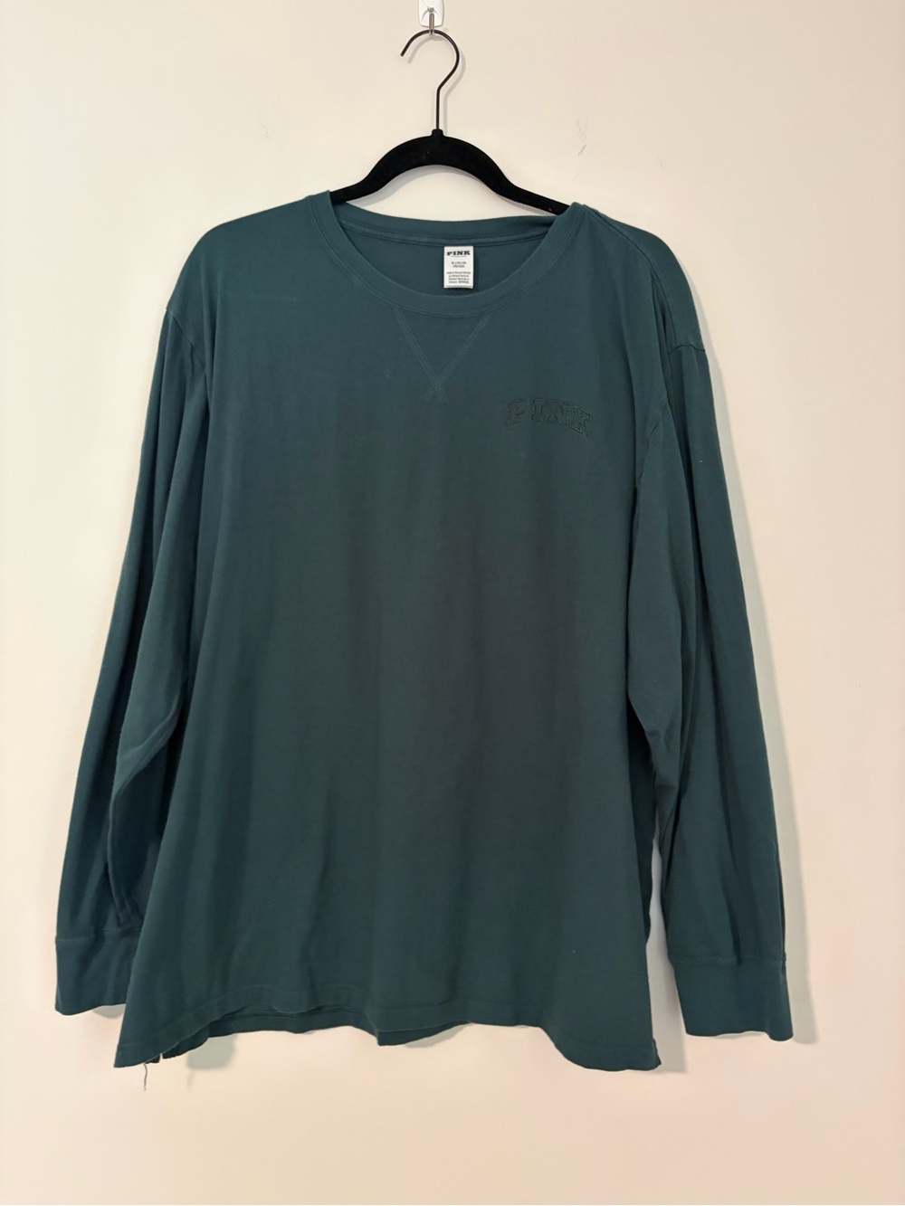 VS Pink Campus Cotton Long Sleeve Crewneck Shirt